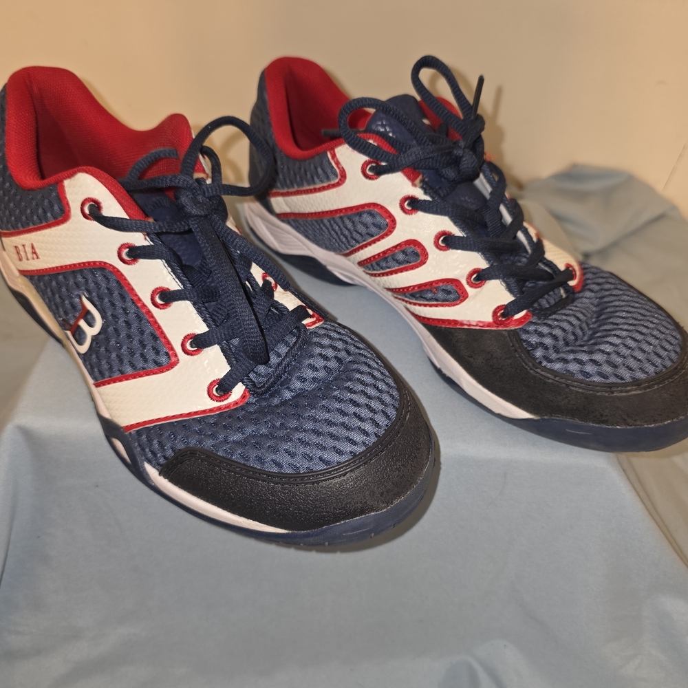 BIA Force X Unisex Badminton Shoes, Red White Blue Lace, Non Marking Size 8